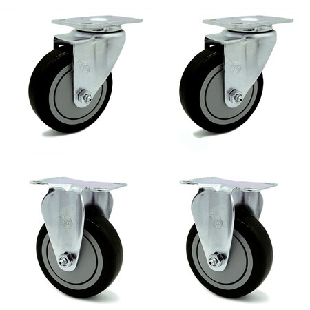 Service Caster 4 Inch Black Polyurethane Wheel Swivel Top Plate Caster Set with 2 Rigid SCC SCC-20S414-PPUB-BLK-TP2-2-R-2